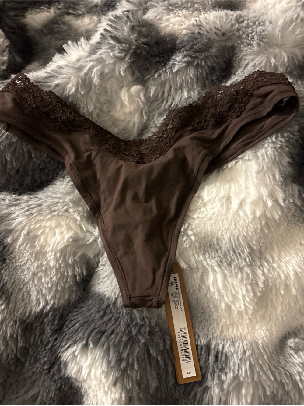 SKIMS Brown Lace-Trim Thong